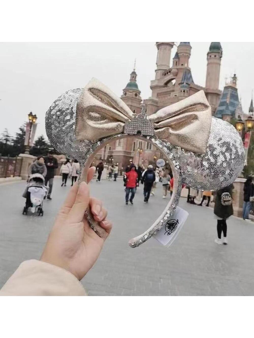 Disney Store Disneyland Paris Minnie Mouse Castle Ears Headband silver Champagne